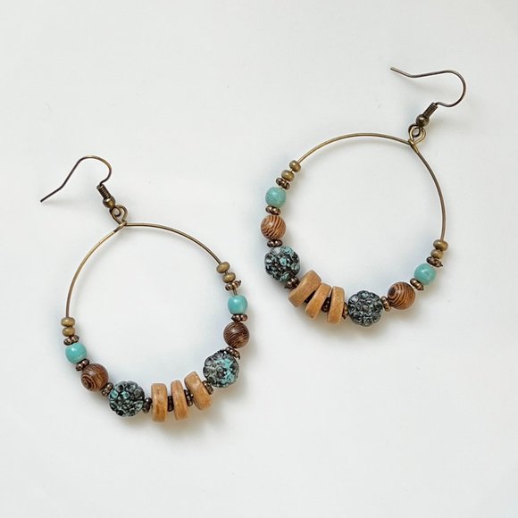 NEW Wooden Charm Bronze Earrings - Picture 1 of 6